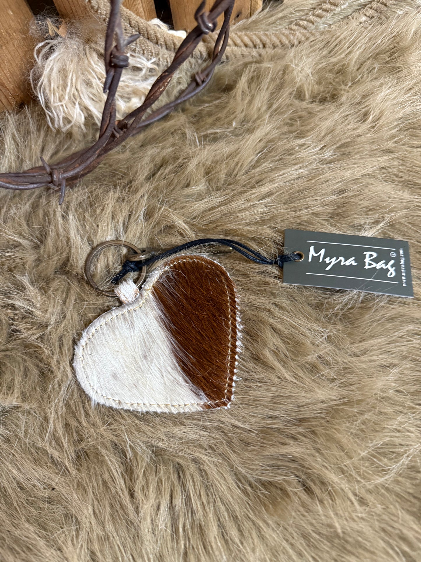 Custom Branded Cowhide Heart Key Ring, Bag Charm