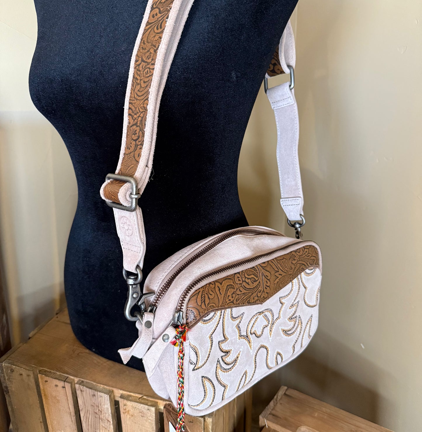 Western Boot Stitched Crossbody Bag, Tooled Leather Crossbody Bag, Crossbody Purse, The Maverick and Outlaw Bag