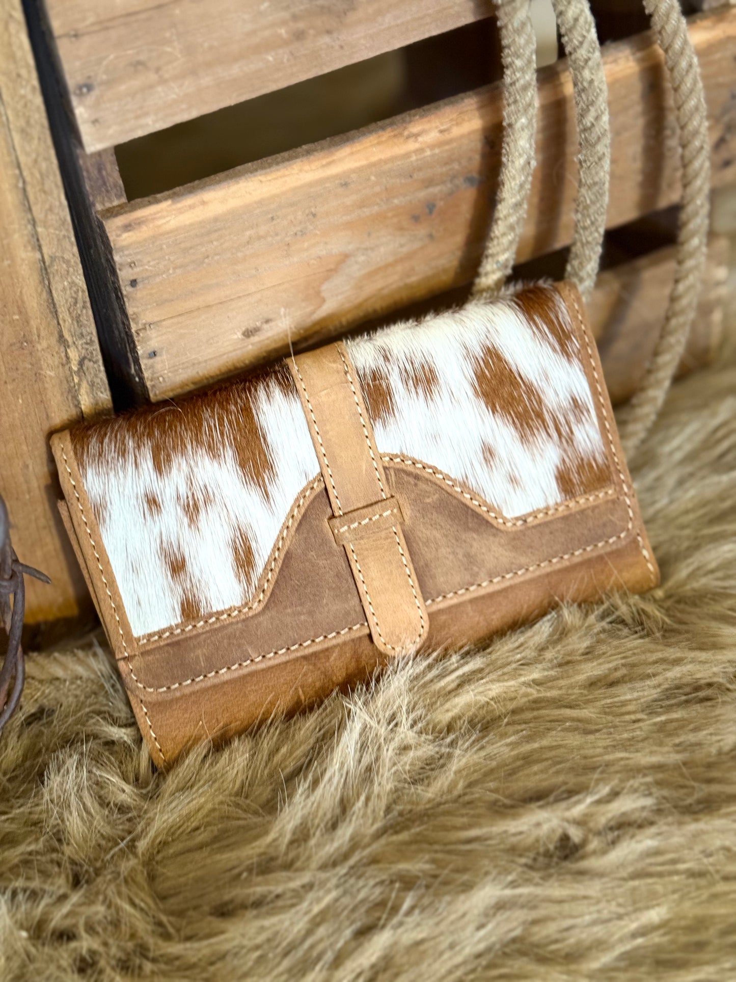 Western Cowhide and Leather Wallet, Custom Branded Leather Wallet, The Antelope Trail Wallet