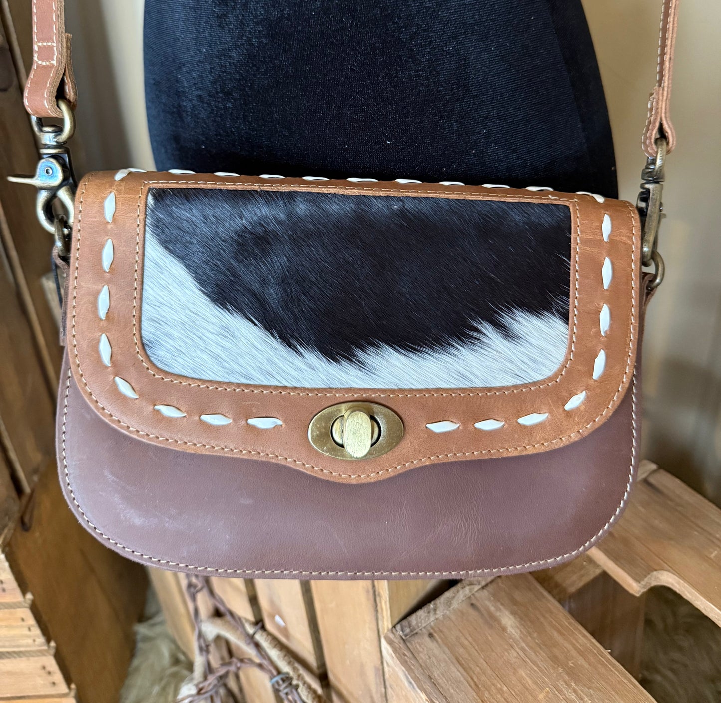 Western Cowhide and Leather Crossbody Bag, Cowhide and Leather Crossbody Bag, Crossbody Purse, The Laramie Bag