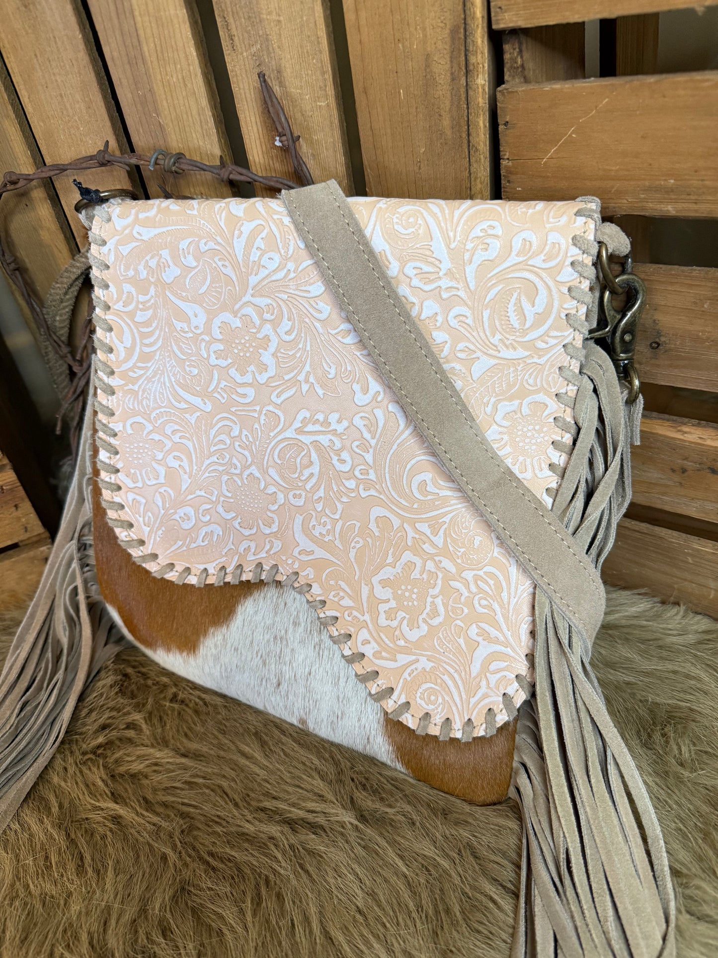 Western Cowhide Fringed Conceal and Carry Crossbody Bag, Cowhide Crossbody Purse, The Annie Oakley Purse