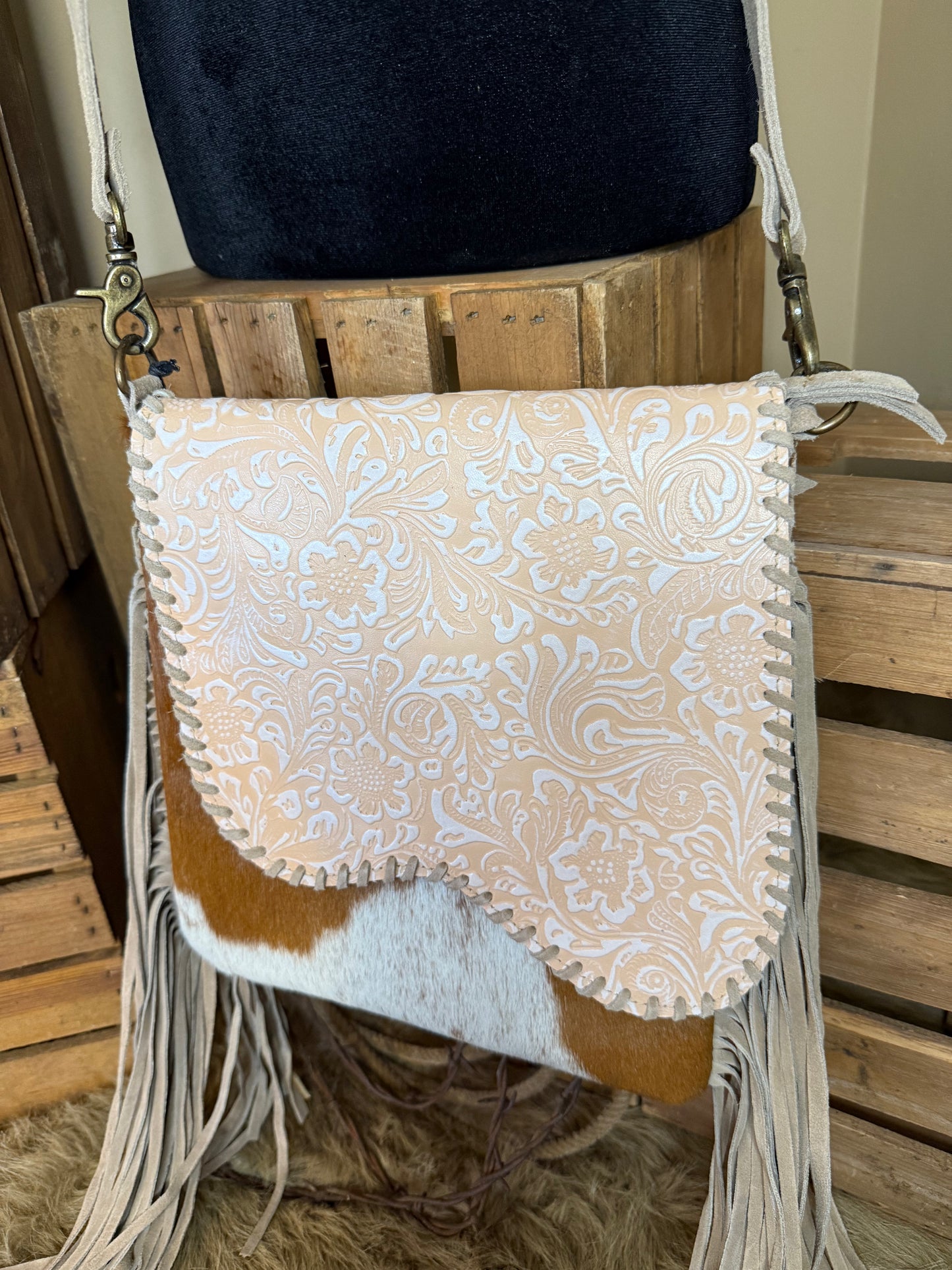 Western Cowhide Fringed Conceal and Carry Crossbody Bag, Cowhide Crossbody Purse, The Annie Oakley Purse