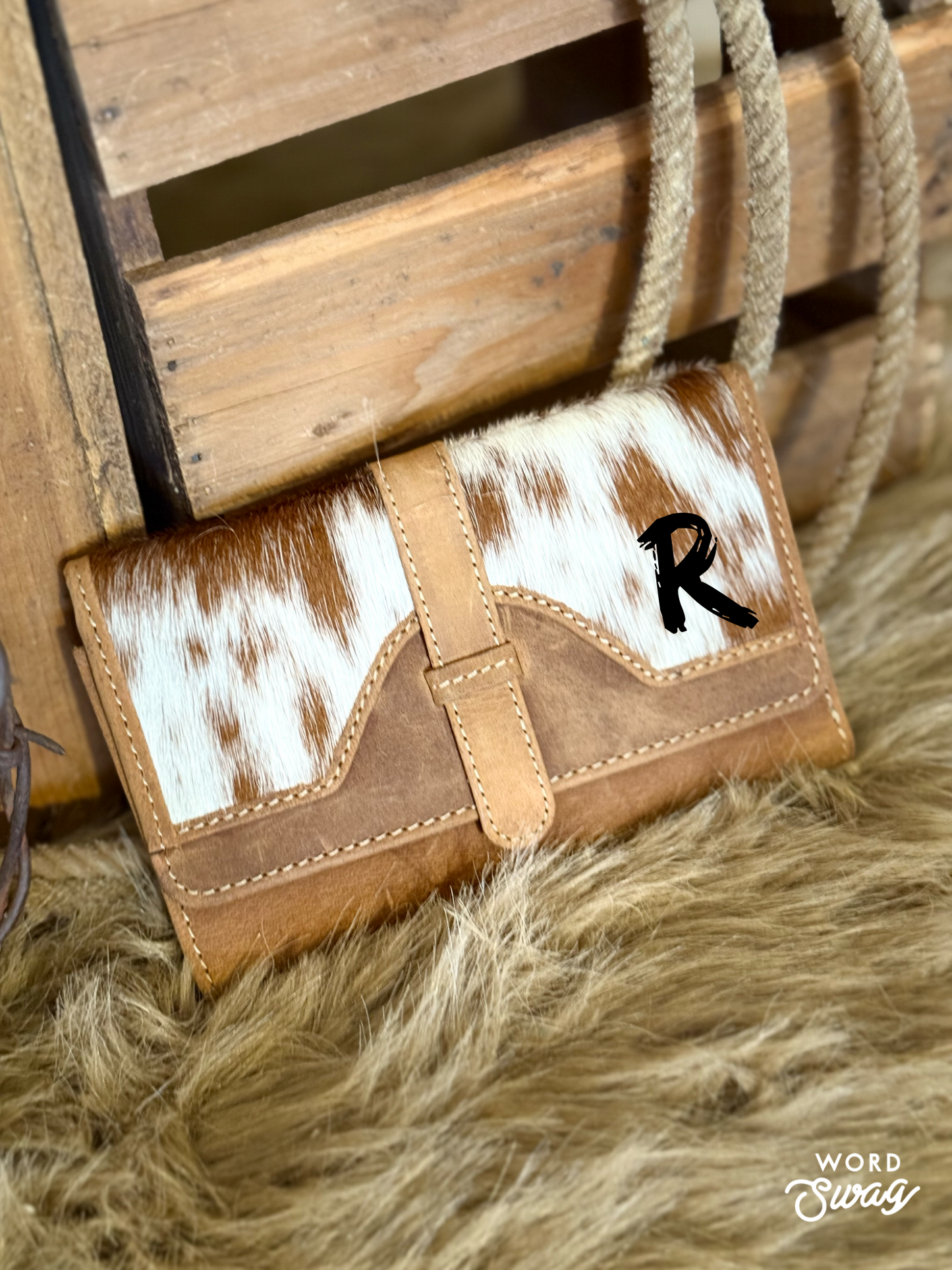 Western Cowhide and Leather Wallet, Custom Branded Leather Wallet, The Antelope Trail Wallet