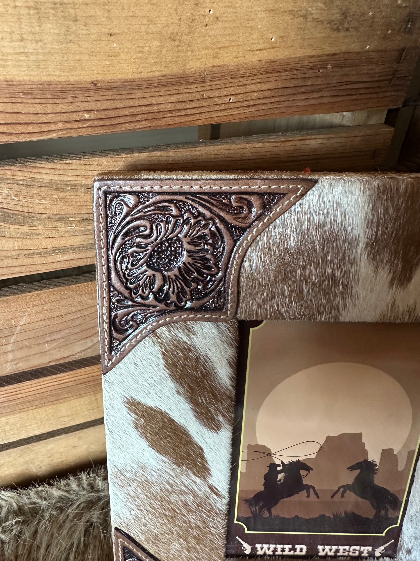 Custom Branded Cowhide and Tooled Leather Photo Frame, Western Picture Frame