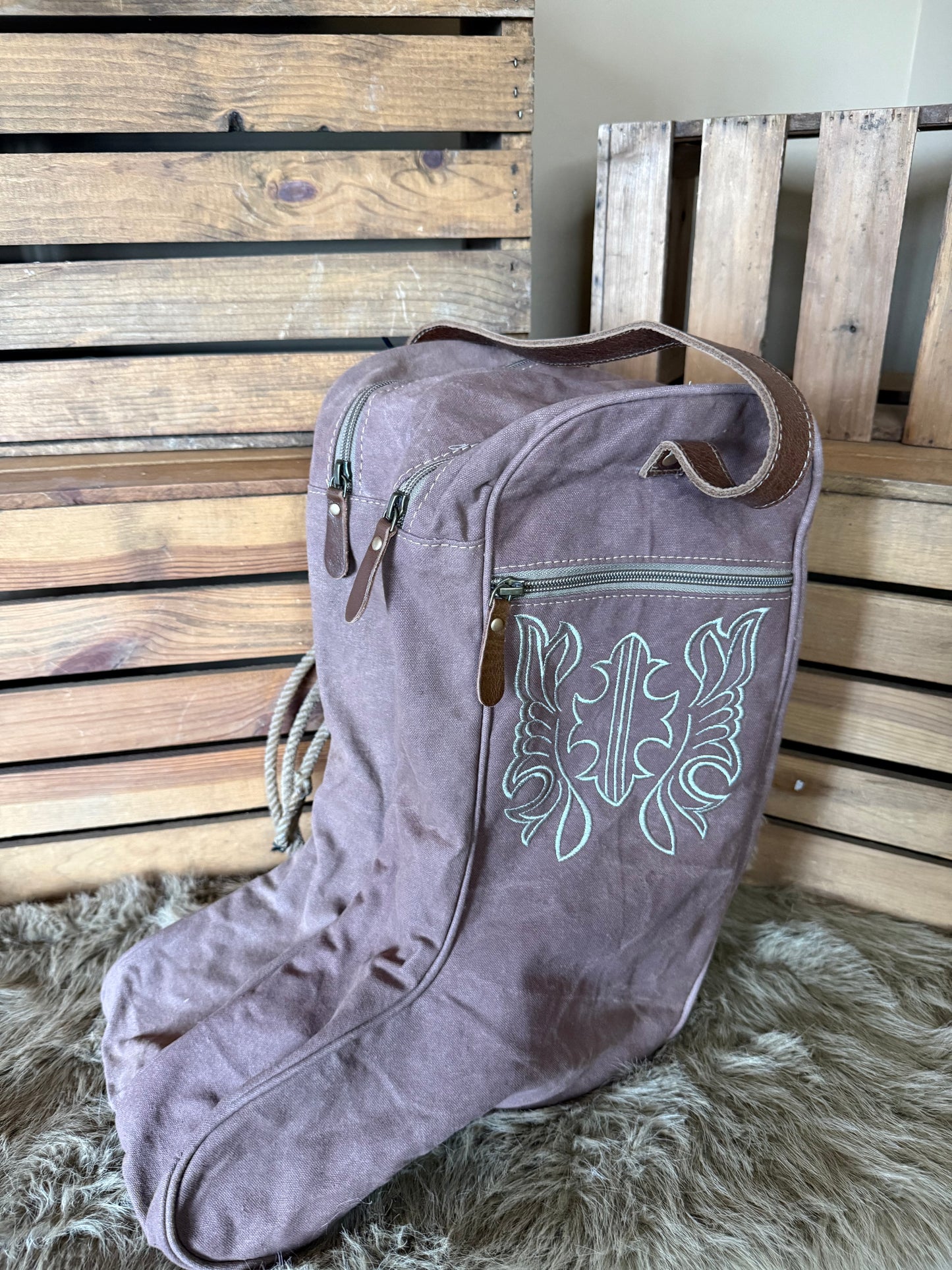 Western Boot Bag, Canvas with Boot Stitching detail