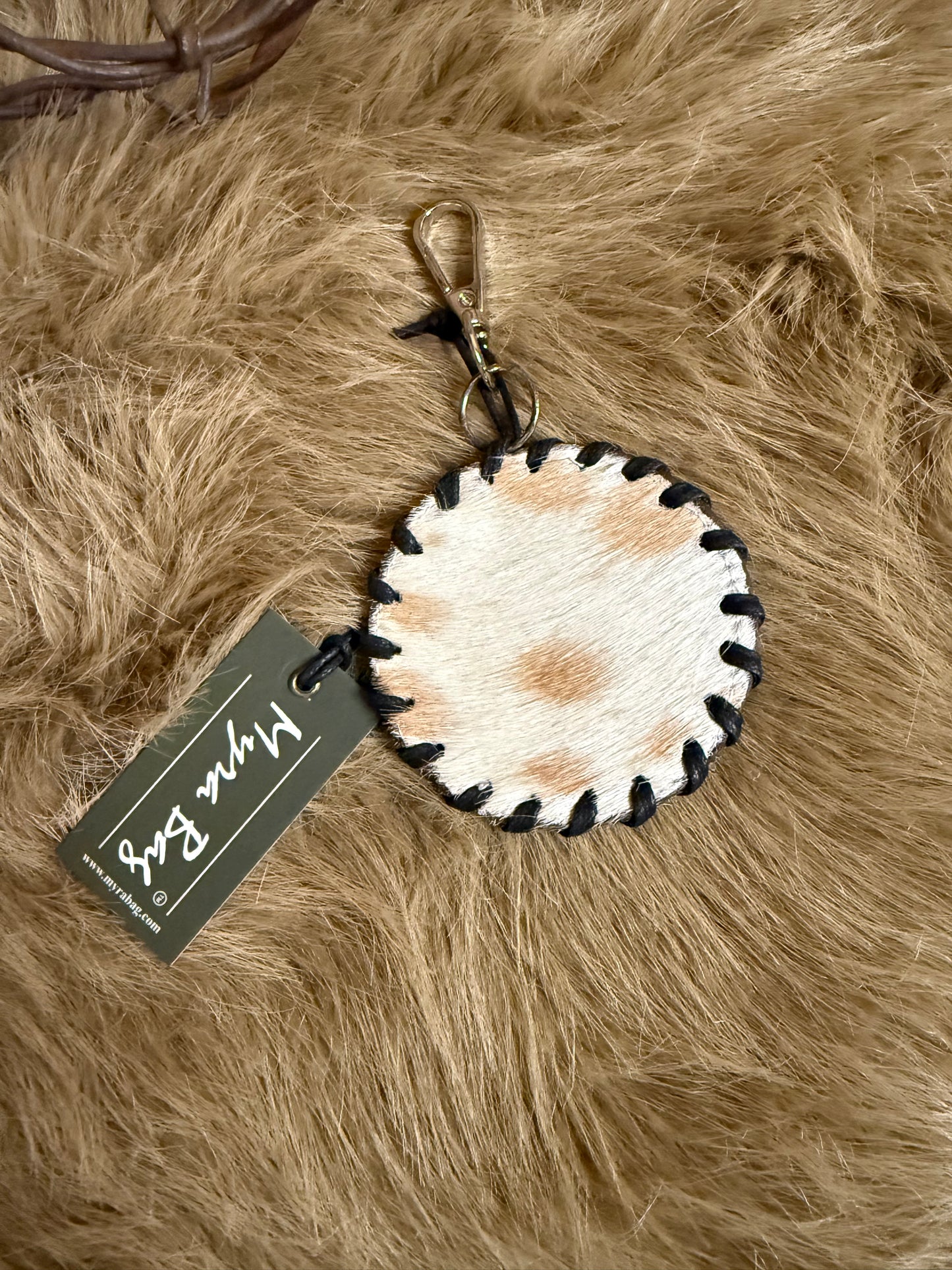 Custom Branded Cowhide Western Star Key Ring, Bag Charm
