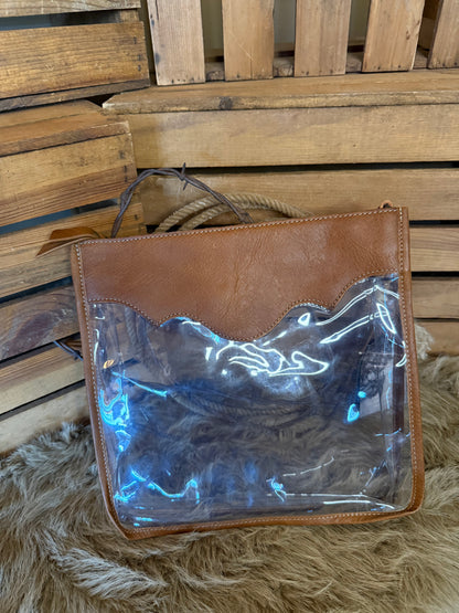 Clear Crossbody Bag: Western Concert Purse with Tooled Leather and Turquoise
