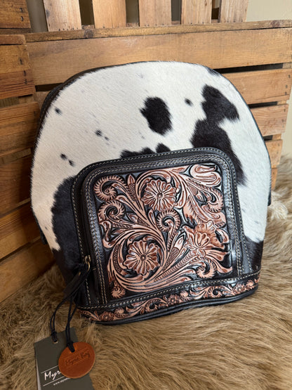 Baby Gift Set: Western Cowhide Tooled Leather Diaper Bag and Baby Blanket, Boy Girl Gift