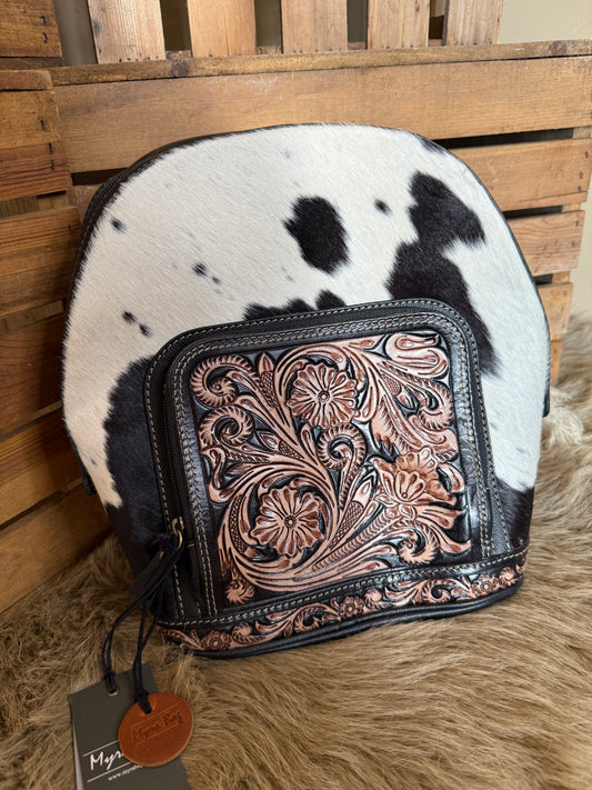 Western Cowhide Tooled Leather Backpack Bag