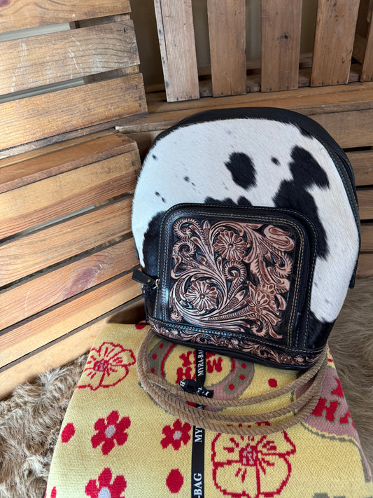 Baby Gift Set: Western Cowhide Tooled Leather Diaper Bag and Baby Blanket, Boy Girl Gift