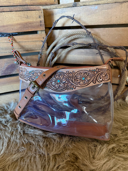 Clear Crossbody Bag: Western Concert Purse with Tooled Leather