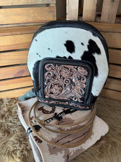Baby Gift Set: Western Cowhide Tooled Leather Diaper Bag and Baby Blanket, Boy Girl Gift