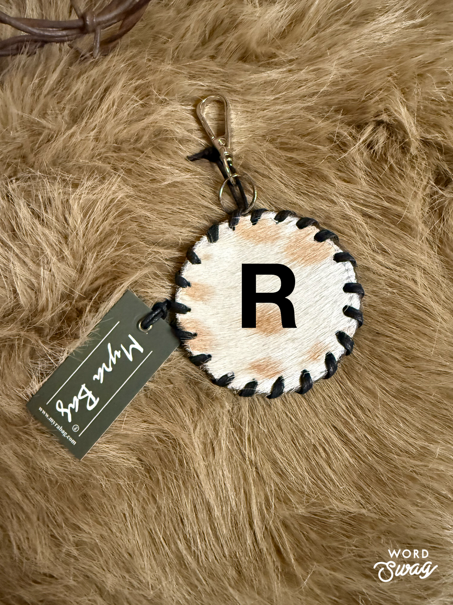 Custom Branded Cowhide Western Star Key Ring, Bag Charm