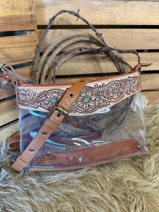 Clear Crossbody Bag: Western Concert Purse with Tooled Leather