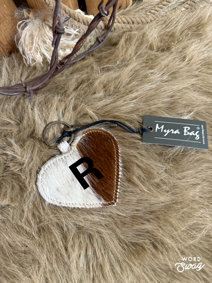 Custom Branded Cowhide Heart Key Ring, Bag Charm