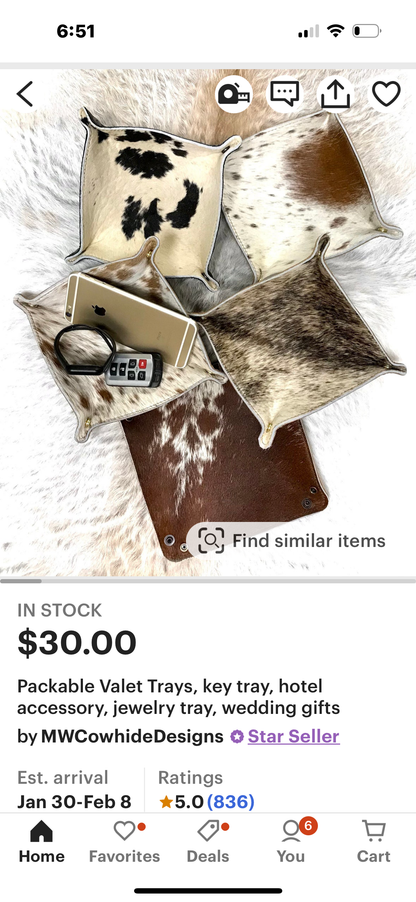 Custom Branded Cowhide Valet Tray