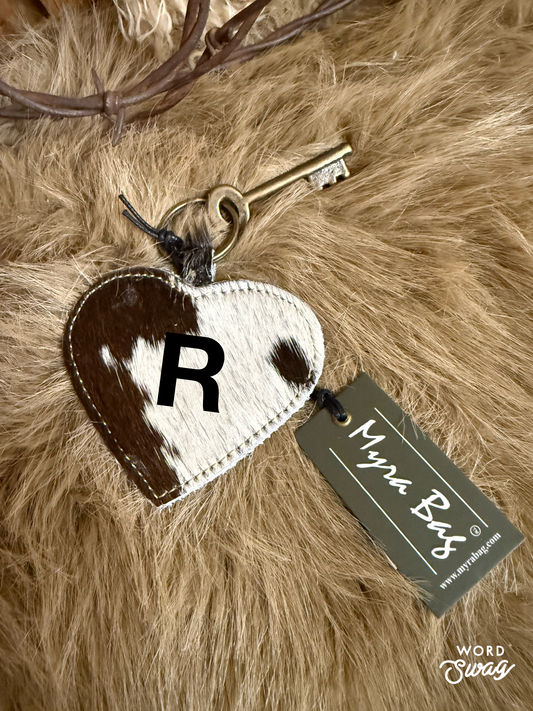 Custom Branded Cowhide Heart Key Ring, Bag Charm