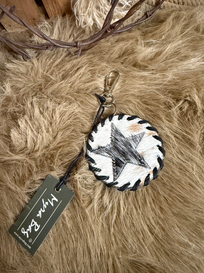 Custom Branded Cowhide Western Star Key Ring, Bag Charm