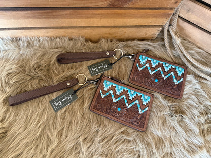 Western Turquoise Credit Card Wristlet Wallet