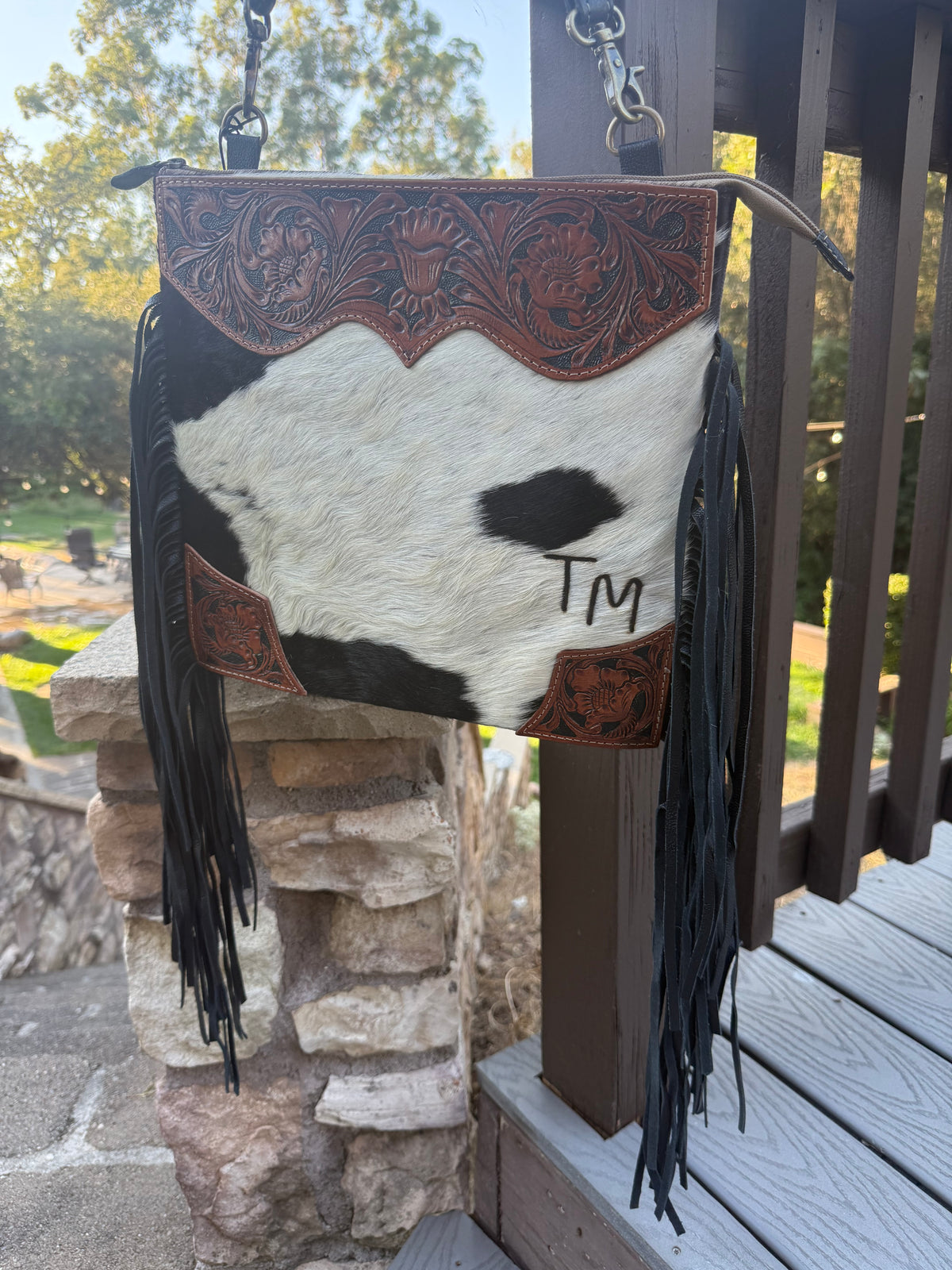 The Tumbleweed Bag, Free Custom Branding, Western Cowhide Crossbody Bag,  Hand Tooled Leather Crossbody Fringe Bag, Crossbody Purse