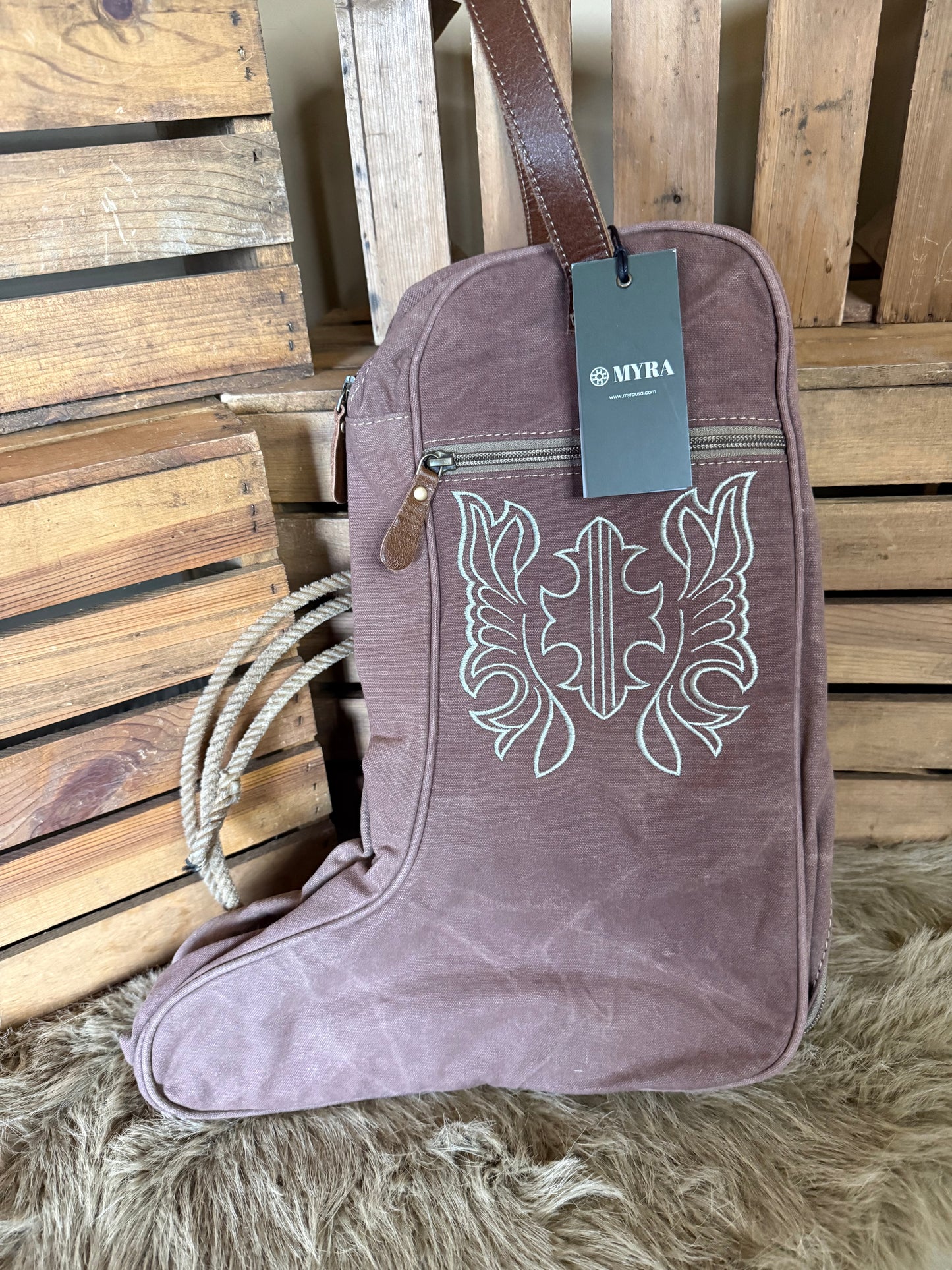 Western Boot Bag, Canvas with Boot Stitching detail