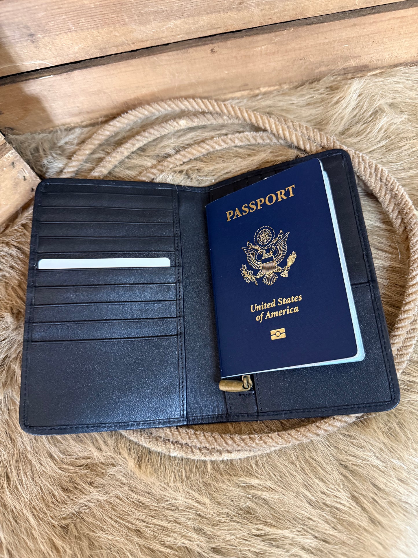 Cowhide Passport Wallet Holder, Free Custom Branding, Personalized Western Passport Wallet, Gift for Travel