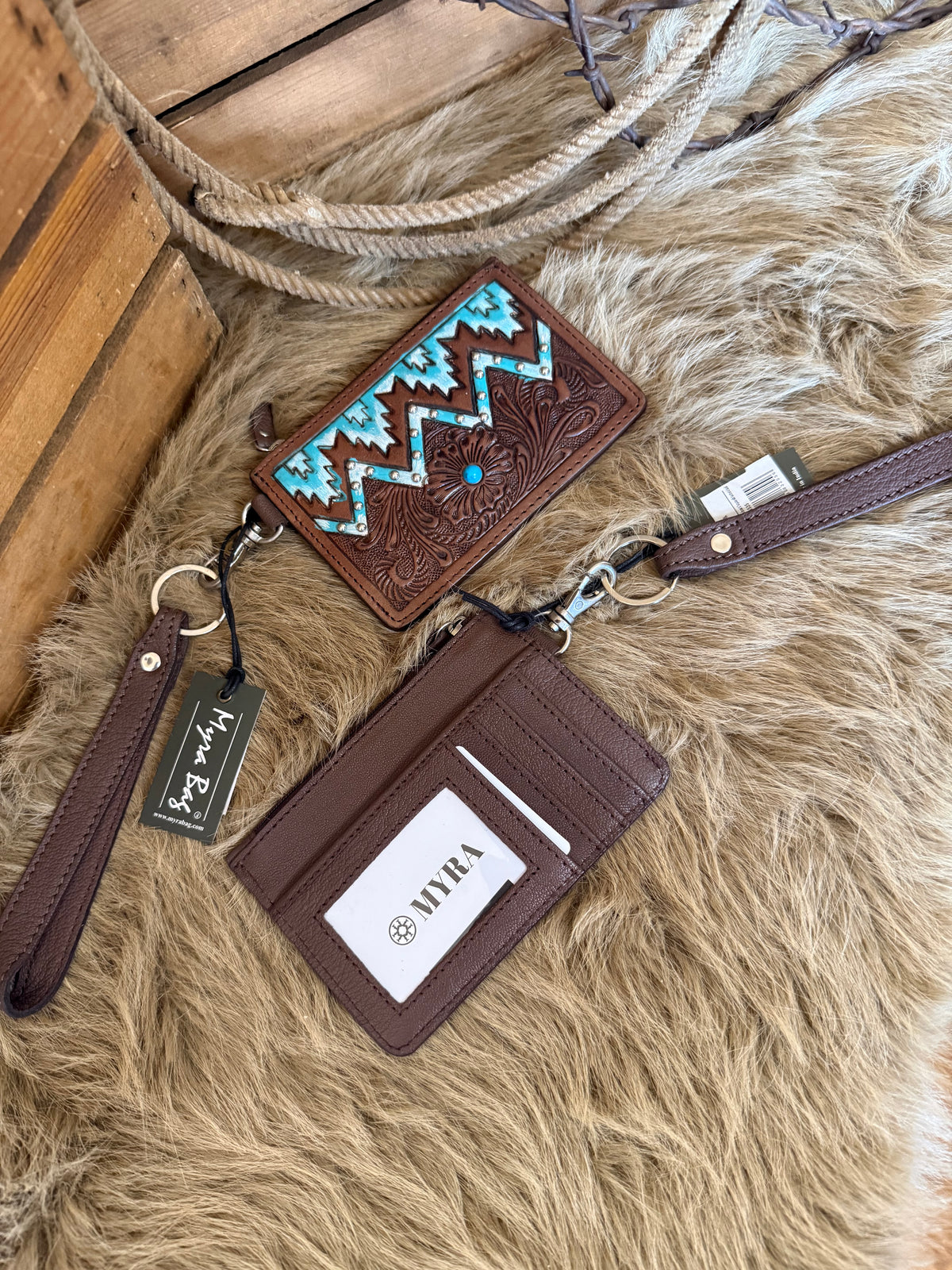 Western Turquoise Credit Card Wristlet Wallet