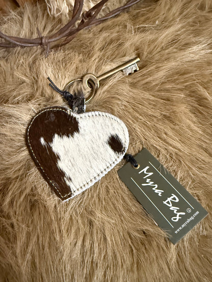 Custom Branded Cowhide Heart Key Ring, Bag Charm