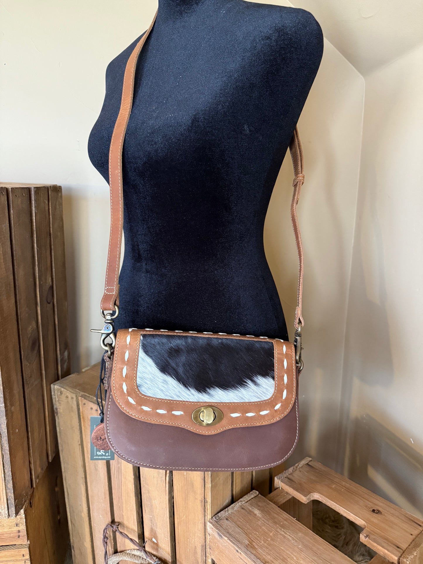Western Cowhide and Leather Crossbody Bag, Cowhide and Leather Crossbody Bag, Crossbody Purse, The Laramie Bag