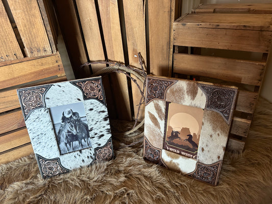 Custom Branded Cowhide  and Tooled Leather Photo Frame, Western Picture Frame