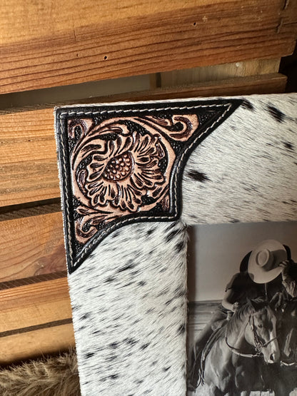 Custom Branded Cowhide  and Tooled Leather Photo Frame, Western Picture Frame