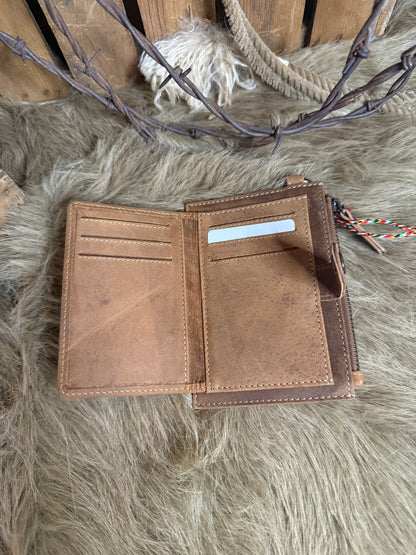 Custom Branded Cowhide Western Travel Credit Card Wallet with Snap and Coin Purse, Personalized