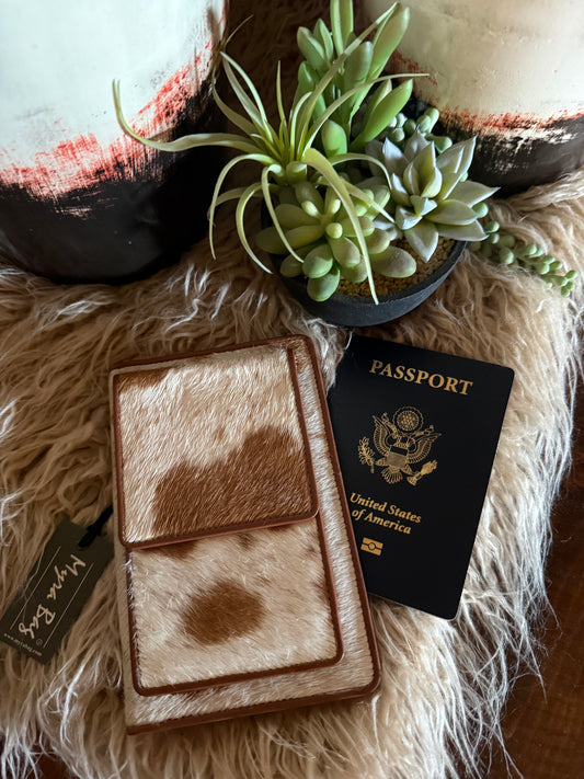 Cowhide Passport Wallet Holder, Free Custom Branding, Personalized Western Passport Wallet, Gift for Travel