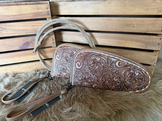 Tooled Leather Gun Case with white buck stitch
