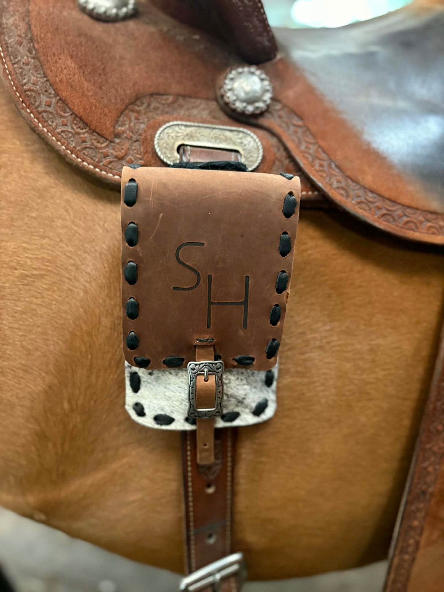 Cowhide Saddle Cell Phone Sack, Free Custom Branding