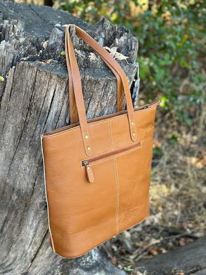 Western Cowhide and Hand Tooled Leather Tote Bag, The Rio Bag