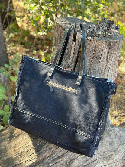 Western Cowhide and Tooled Leather Weekender Bag,  The Pioneer Bag