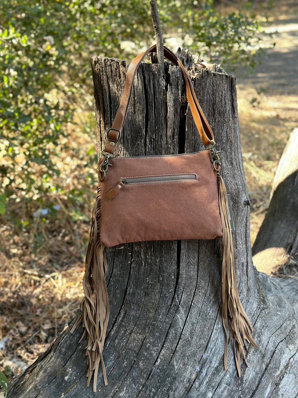 Western Cowhide Hand Tooled Leather with Fringe Crossbody Bag, Dusty Trails Bag